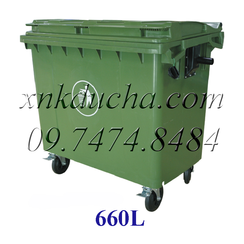 Thùng rác nhựa công cộng có nắp,bánh xe 660L